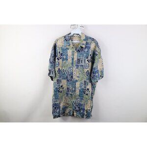 Vintage 90s Streetwear Mens Medium Rayon Gabardine Abstract Flower Button Shirt